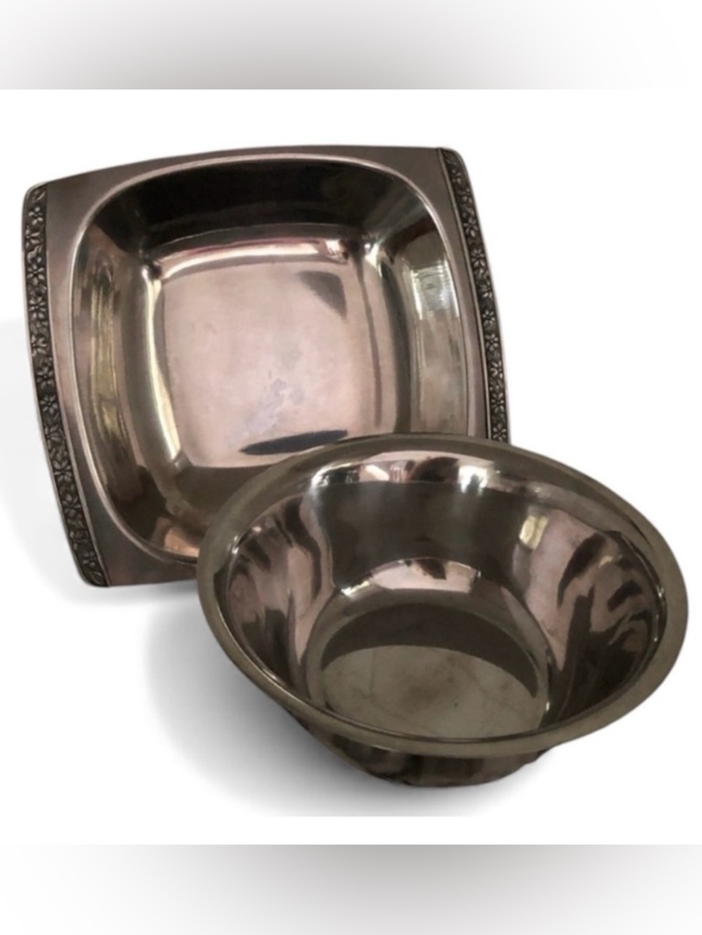 Vintage Stainless Steel Japan Bowls Set with Floral Details